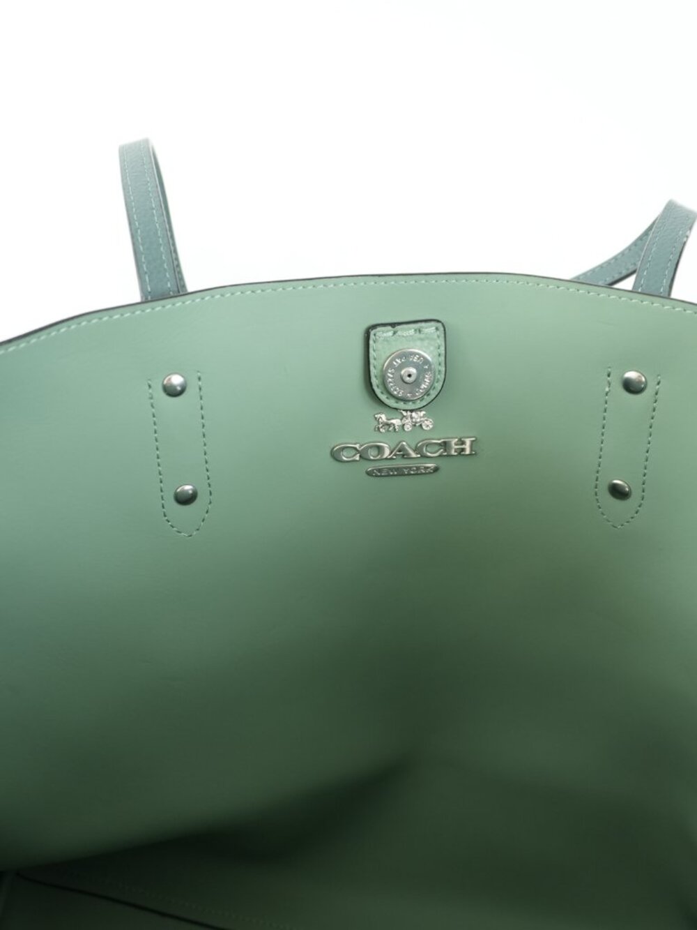 COACH Tote Green Pebbled Leather Handbag Shoulder Bag large - Picture 10 of 15